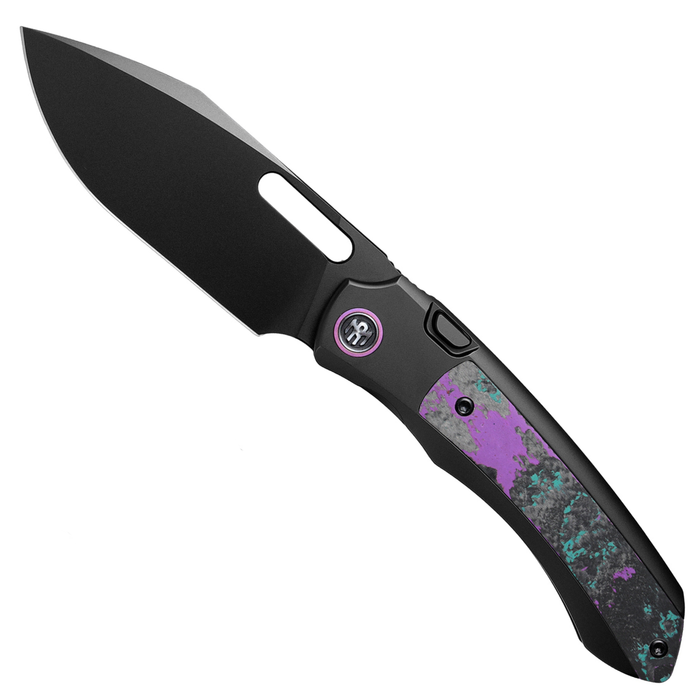Remette ORCAJYD RT-Orca (M390, Drop Point, Pearlescent DLC, Titanium & Jazzy CamoCarbon, Button Frame Lock) Folding Pocket Knife