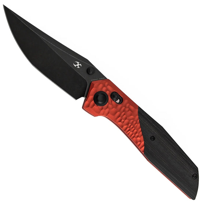 Kansept T1081V3 Deadite (154CM, Clip Point, Blackwash, Red Aluminum with Black Micarta Scales) Folding Knife