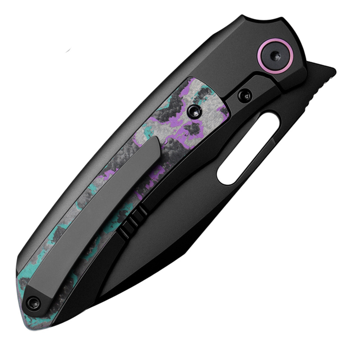 Remette ORCAJYD RT-Orca (M390, Drop Point, Pearlescent DLC, Titanium & Jazzy CamoCarbon, Button Frame Lock) Folding Pocket Knife