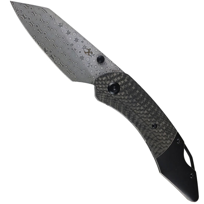 Kansept K1151A4 K9 (Damascus, Modified Wharncliffe, Acid Etched, Twill Carbon Fiber/G10 Laminate & Blackwash Titanium) Folding Knife