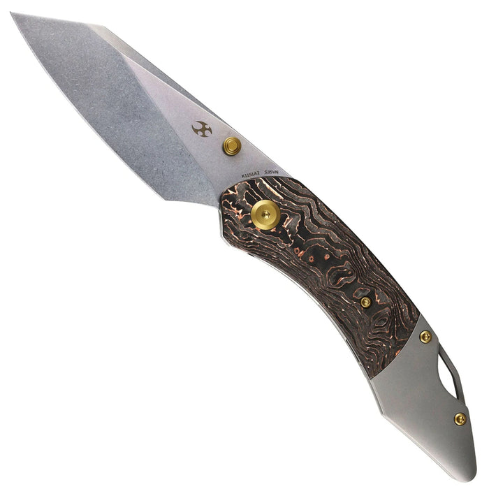 Kansept K1151A2 K9 (CPM S35VN, Stonewashed, Modified Wharncliffe, Copper Carbon Fiber & Plain Titanium) Folding Knife