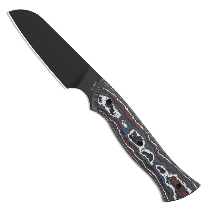 Kizer 1131A1 Whip Tail (CPM 10V, Sheepsfoot, Black Coating, FatCarbon Nebula & G10) Fixed Blade Knife