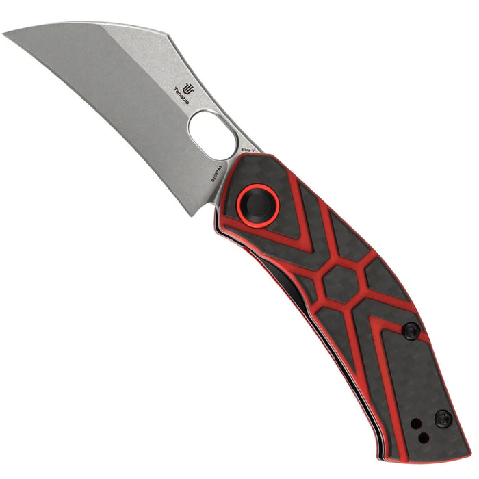 Tenable B2087A3 Osprey (Nitro-V, Recurved Hawkbill, Stonewashed, Twill Carbon Fiber & Red G10) Pocket Knife