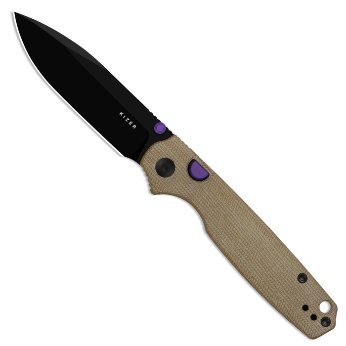 Kizer V3789BDA1 Pokiman BLL (AEB-L, Drop Point, Black PVD Coating, Micarta, Button Liner Lock) Folding Pocket Knife