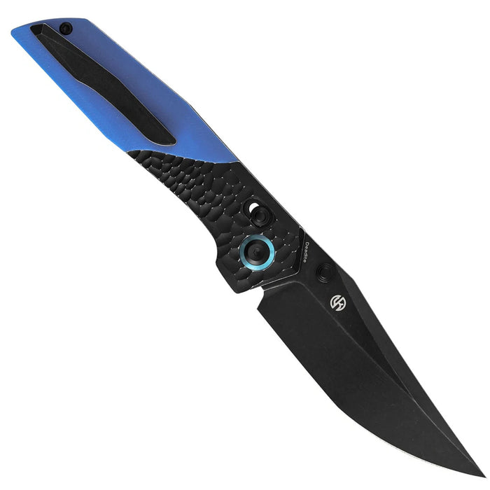 Kansept T1081V2 Deadite (154CM, Clip Point, Blackwash, Blackwash Aluminum with Blue G10 Scales) Folding Knife
