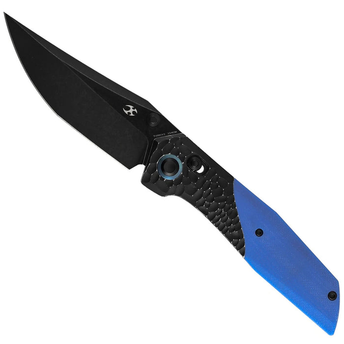 Kansept T1081V2 Deadite (154CM, Clip Point, Blackwash, Blackwash Aluminum with Blue G10 Scales) Folding Knife