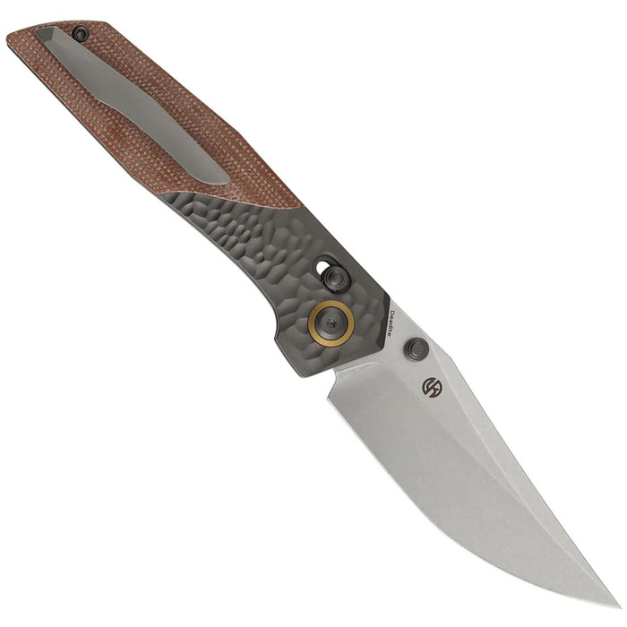 Kansept T1081V1 Deadite (154CM, Clip Point, Stonewashed, Gray Aluminum with Brown Micarta Scales) Folding Knife