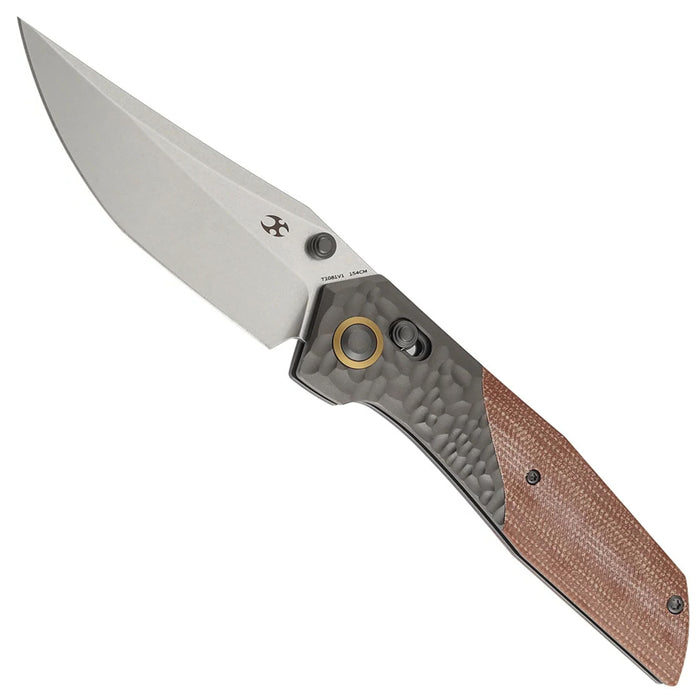 Kansept T1081V1 Deadite (154CM, Clip Point, Stonewashed, Gray Aluminum with Brown Micarta Scales) Folding Knife