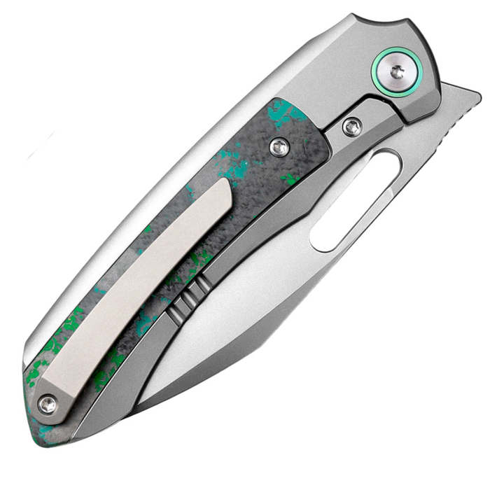Remette ORCAKD RT-Orca (M390, Drop Point, Pearlescent, Titanium & Carbon Fiber, Button Frame Lock) Pocket Knife