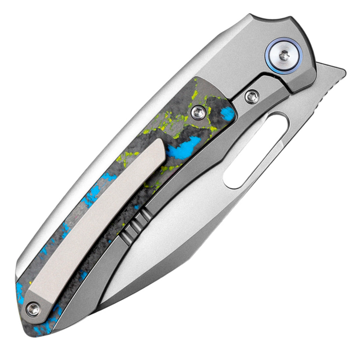 Remette ORCAUR RT-Orca (M390, Drop Point, Pearlescent, Titanium & Carbon Fiber, Button Frame Lock) Pocket Knife