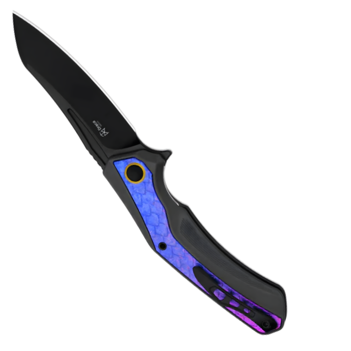 Kizer Ki4751A2 Draca (S45VN, Aluminum/Crystallized Titanium, Sheepsfoot, Black PVD) Pocket Knife