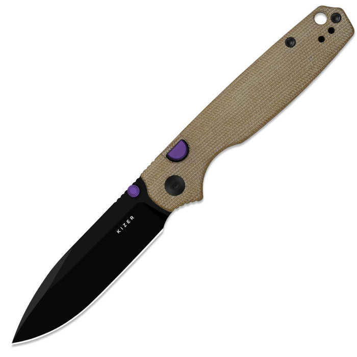 Kizer V3789BDA1 Pokiman BLL (AEB-L, Drop Point, Black PVD Coating, Micarta, Button Liner Lock) Folding Pocket Knife