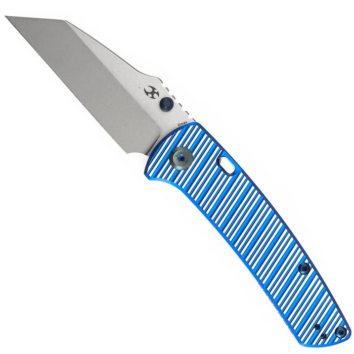 Kansept K1015H3 Main Street (Elmax, Wharncliffe, Stonewashed, Blue and Plain Aluminum with Stripes) Folding Knife