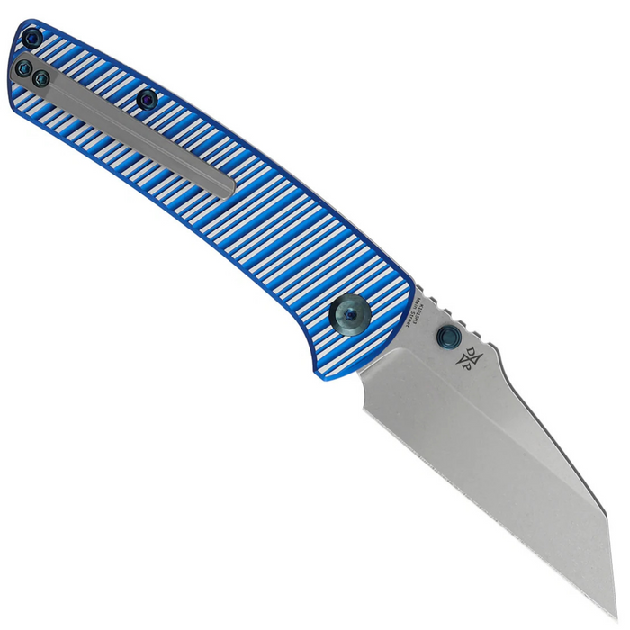 Kansept K1015H3 Main Street (Elmax, Wharncliffe, Stonewashed, Blue and Plain Aluminum with Stripes) Folding Knife