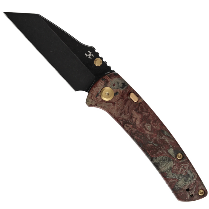 Kansept K1015H1 Main Street (Elmax, Wharncliffe, Blackwash, Red Rag Burl Canvas Micarta) Folding Knife