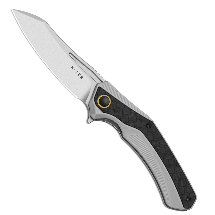 Kizer Ki4751A1 Draca (S45VN, Aluminum/Carbon Fiber, Stonewashed, Sheepsfoot) Pocket Knife