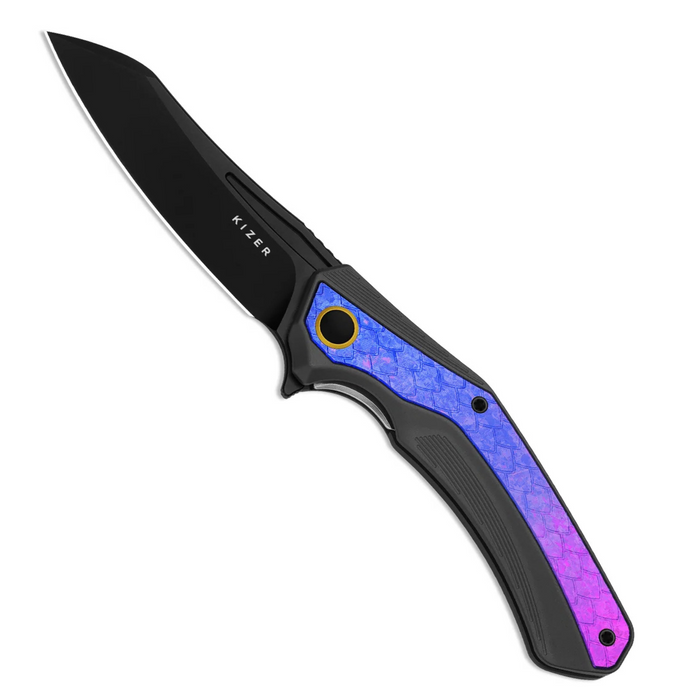 Kizer Ki4751A2 Draca (S45VN, Aluminum/Crystallized Titanium, Sheepsfoot, Black PVD) Pocket Knife