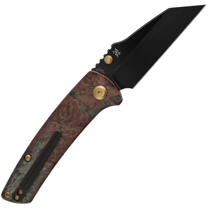 Kansept K1015H1 Main Street (Elmax, Wharncliffe, Blackwash, Red Rag Burl Canvas Micarta) Folding Knife
