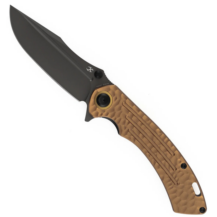 Kansept K1032A7 Pretatout (CPM S35VN, Drop Point, Stonewashed, Golden Aluminum with Rock Texture) Folding Knife