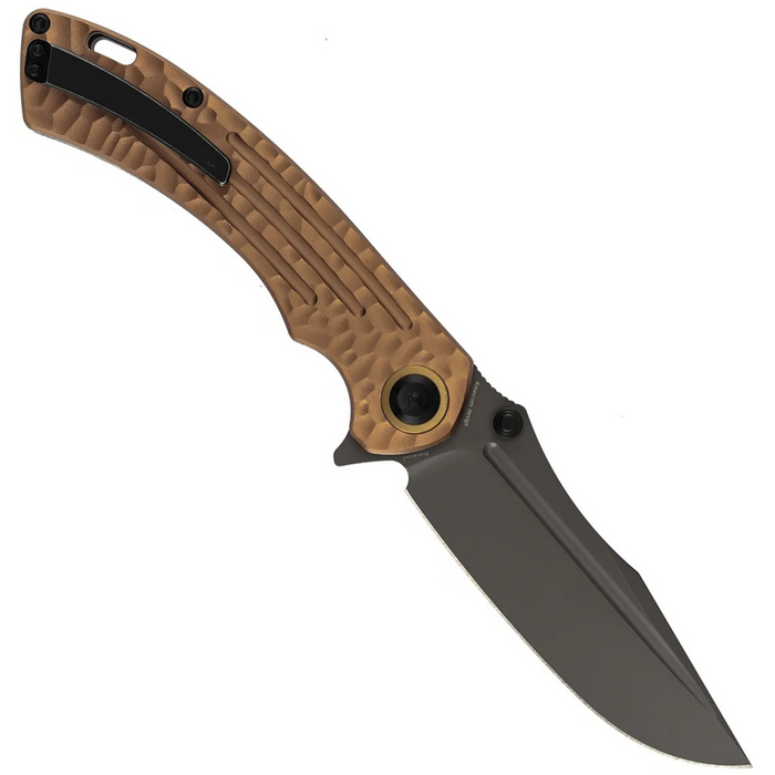 Kansept K1032A7 Pretatout (CPM S35VN, Drop Point, Stonewashed, Golden Aluminum with Rock Texture) Folding Knife