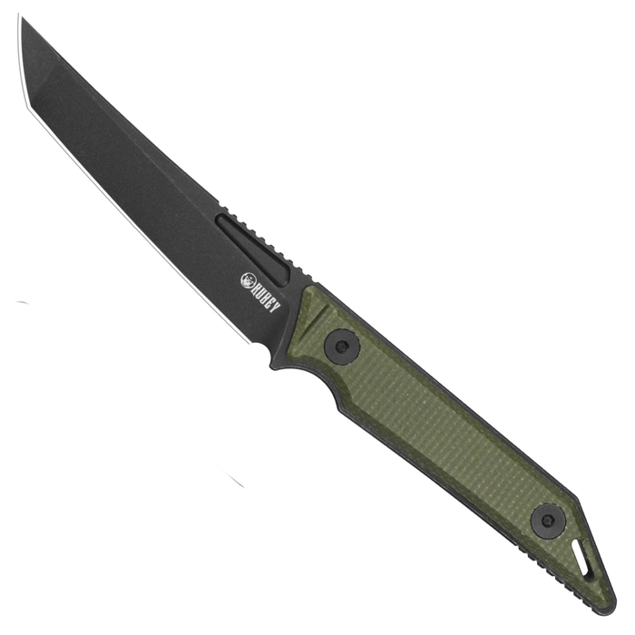Kubey KU430F Goliath (14C28N, Tanto Point, Blackwash, Green Micarta) Fixed Blade Knife