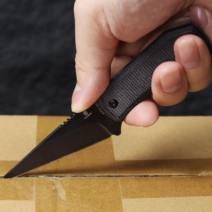 Tenable G020A3 ToothPik (14C28N, Modified Kiridashi, Rose Gold, Black Micarta) Fixed Blade Knife