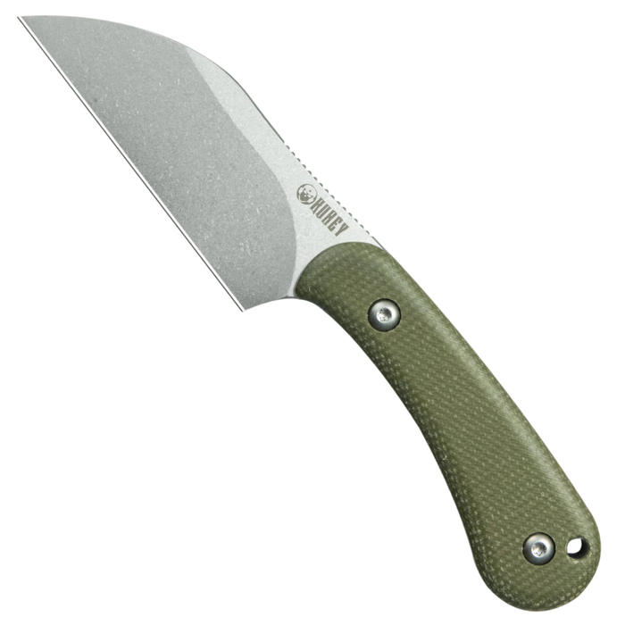 Kubey KU412E RockHopper (14C28N, Wharncliffe, Beadblast, Green Micarta) Fixed Blade Knife