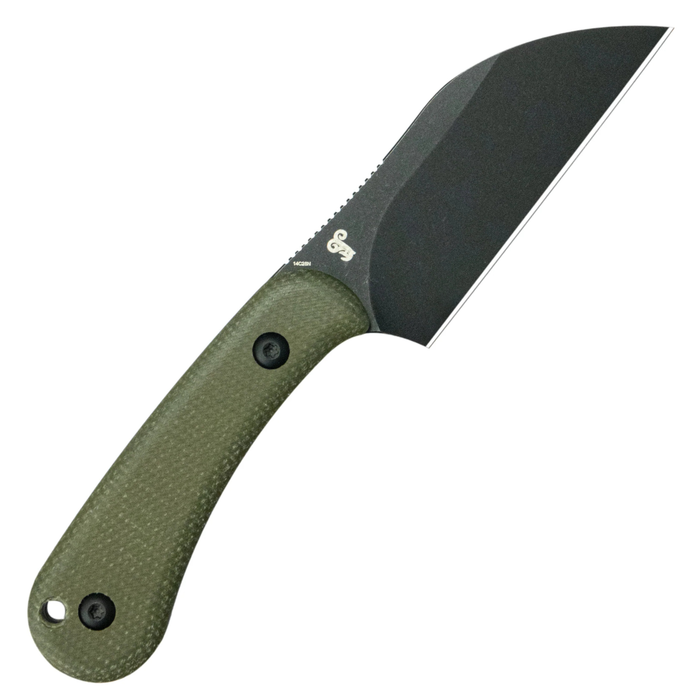 Kubey KUB412F RockHopper (14C28N, Wharncliffe, Blackwash, Green Micarta) Fixed Blade Knife