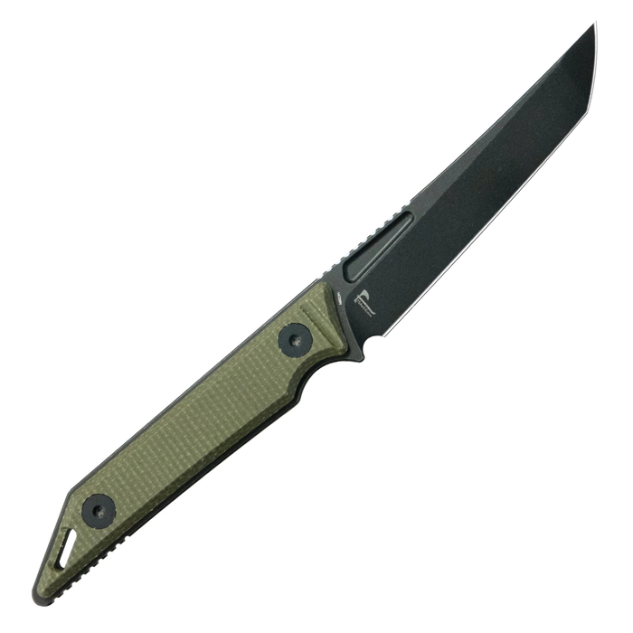 Kubey KU430F Goliath (14C28N, Tanto Point, Blackwash, Green Micarta) Fixed Blade Knife