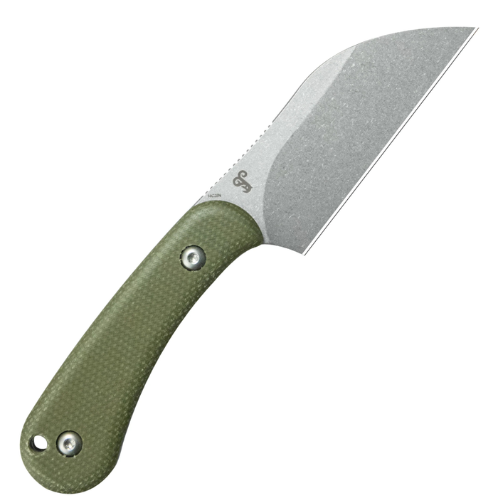 Kubey KU412E RockHopper (14C28N, Wharncliffe, Beadblast, Green Micarta) Fixed Blade Knife