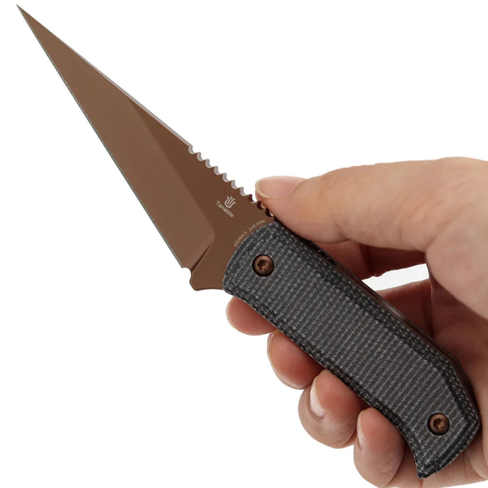 Tenable G020A3 ToothPik (14C28N, Modified Kiridashi, Rose Gold, Black Micarta) Fixed Blade Knife