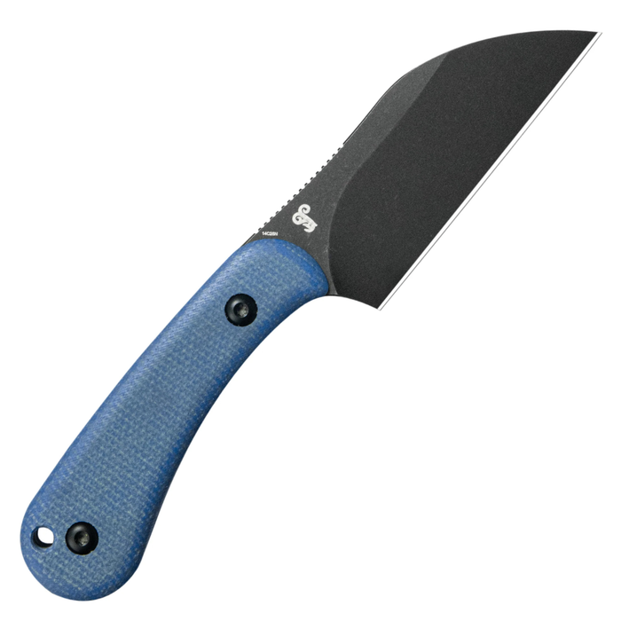 Kubey KU412D RockHopper (14C28N, Wharncliffe, Blackwash, Blue Micarta) Fixed Blade Knife