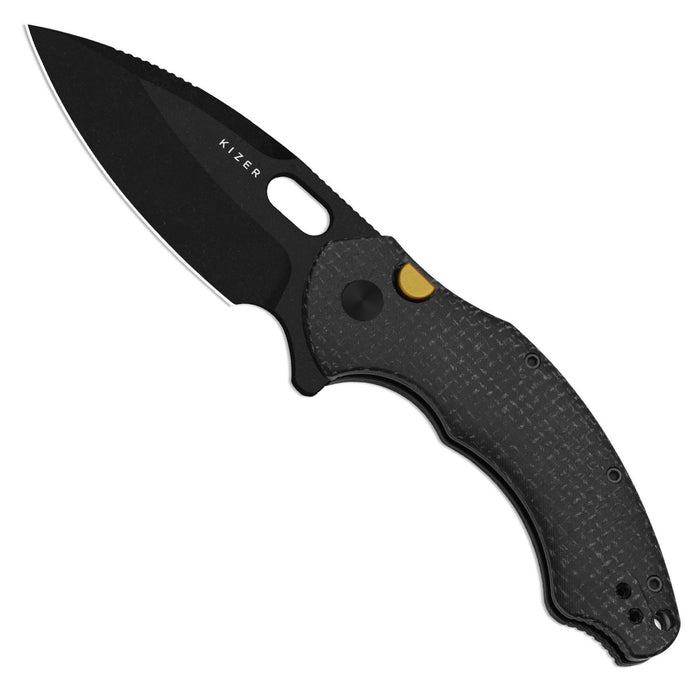 Kizer V4477BDA2 Roach XL (14C28N, Drop Point, Black PVD, Stonewashed, Micarta, Button Liner Lock) Pocket Knife