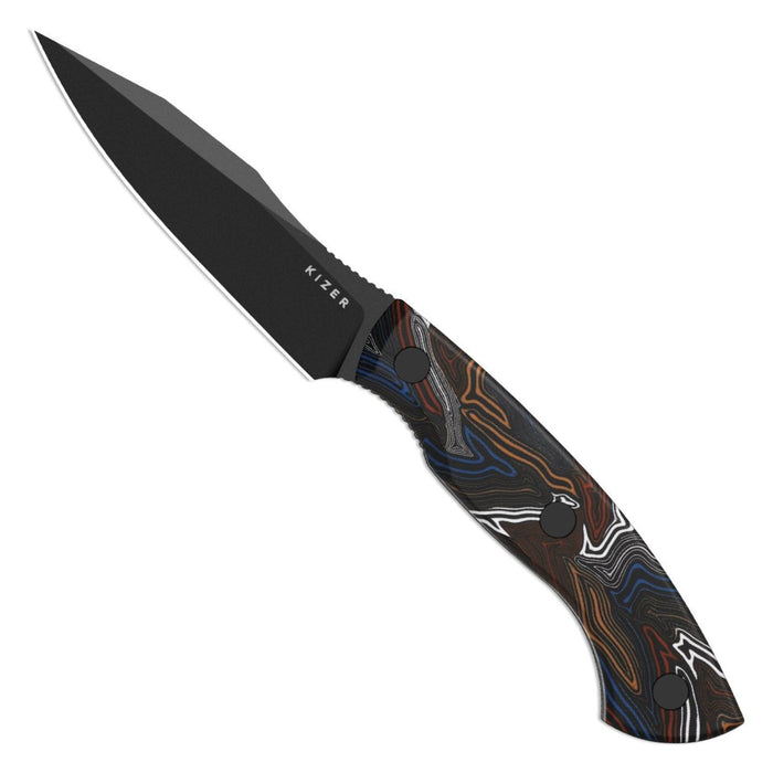 Kizer 1109A1 Hissbite (CPM 3V, Drop Point, Black Coating, Damascus G10) Fixed Blade Knife