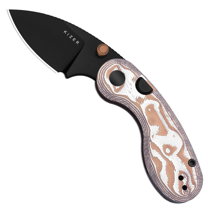 Kizer V2742A12 Microbe (14C28N, Drop Point, Black PVD, Glass Fiber, Button Liner Lock) Pocket Knife