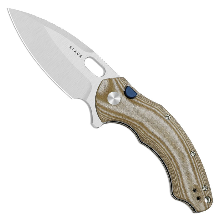 Kizer V4477BDA1 Roach XL (14C28N, Drop Point, Satin, Norplex UltreX Micarta, Button Liner Lock) Pocket Knife