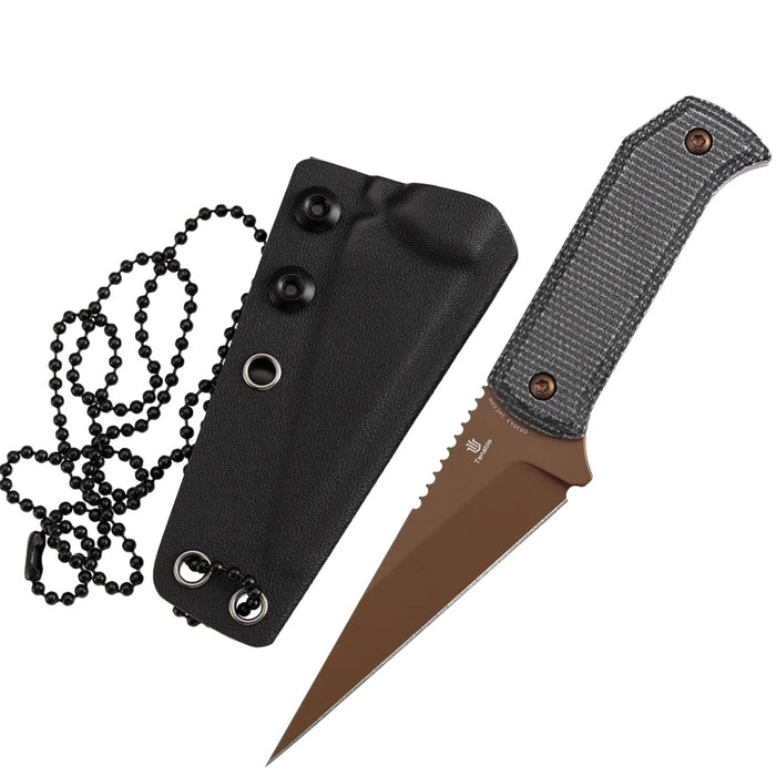 Tenable G020A3 ToothPik (14C28N, Modified Kiridashi, Rose Gold, Black Micarta) Fixed Blade Knife