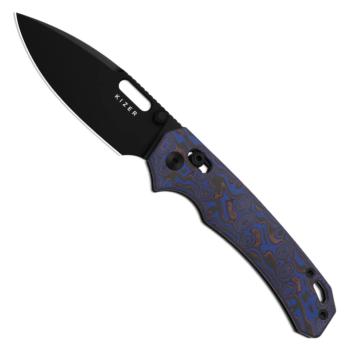 Kizer V3802CDA2 Outposter (Nitro-V, Drop Point, Black PVD, Vortex Pattern Micarta, Clutch Lock) Pocket Knife