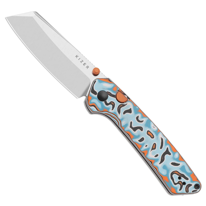 Kizer V3693BSA2 Madrac (14C28N, Sheepsfoot, Satin, Vortex Pattern Micarta, Button Liner Lock) Pocket Knife