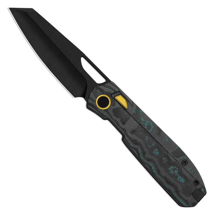 Kizer Ki3699BSA3 Mash (M390, Modified Sheepsfoot, Black PVD Stonewashed, CamoCarbon Shipwreck, Button Liner Lock) Folding Pocket Knife