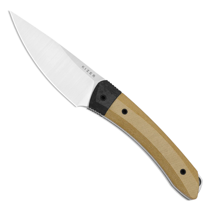 Kizer 1124A2 Momo Fix 3 (S35VN, Drop Point, Satin, Micarta/Carbon Fiber) Fixed Blade Knife