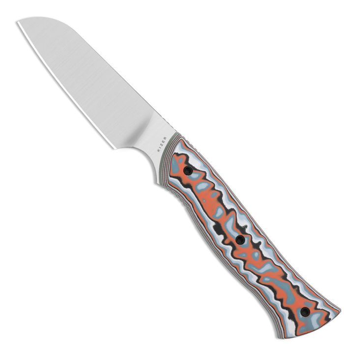 Kizer 1131A2 Whip Tail (AEB-L, Sheepsfoot, Satin, Vortex Pattern Micarta & G10) Fixed Blade Knife