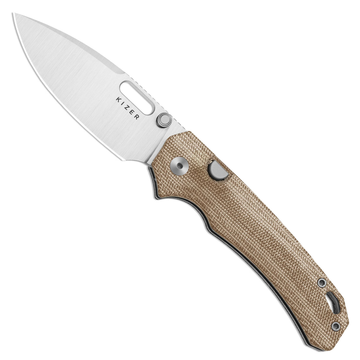 Kizer V3802BDA1 Outposter (Nitro-V, Drop Point, Satin, Norplex UltreX Micarta, Button Liner Lock) Pocket Knife