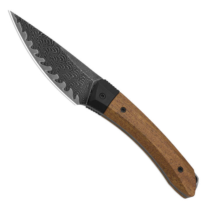 Kizer 1124A1 Momo Fix 3 (Takefu VG-10 Damascus, Drop Point, Acid-Washed, Stonewashed, Mkuruti Wood/G10) Fixed Blade Knife