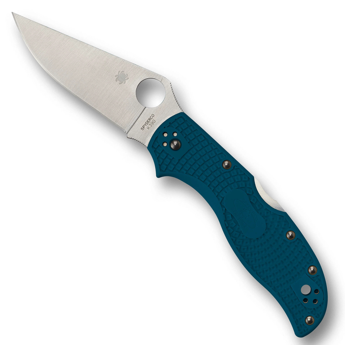 Spyderco C90FP2K390 Stretch 2 (K390, Drop Point, Satin, Blue FRN, Back Lock) Lightweight Pocket Knife