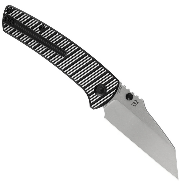 Kansept K1015H4 Main Street (Elmax, Wharncliffe, Stonewashed, Black and Plain Aluminum with Stripes) Folding Knife