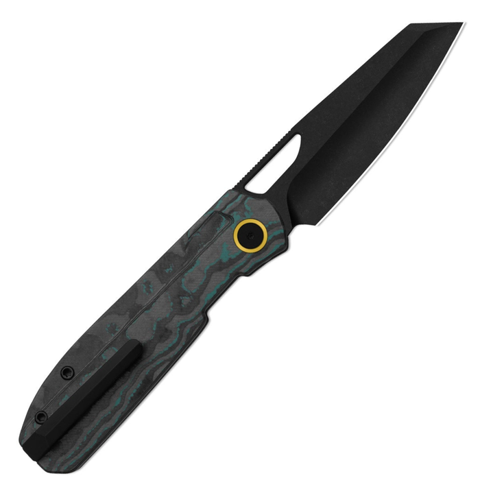 Kizer Ki3699BSA3 Mash (M390, Modified Sheepsfoot, Black PVD Stonewashed, CamoCarbon Shipwreck, Button Liner Lock) Folding Pocket Knife