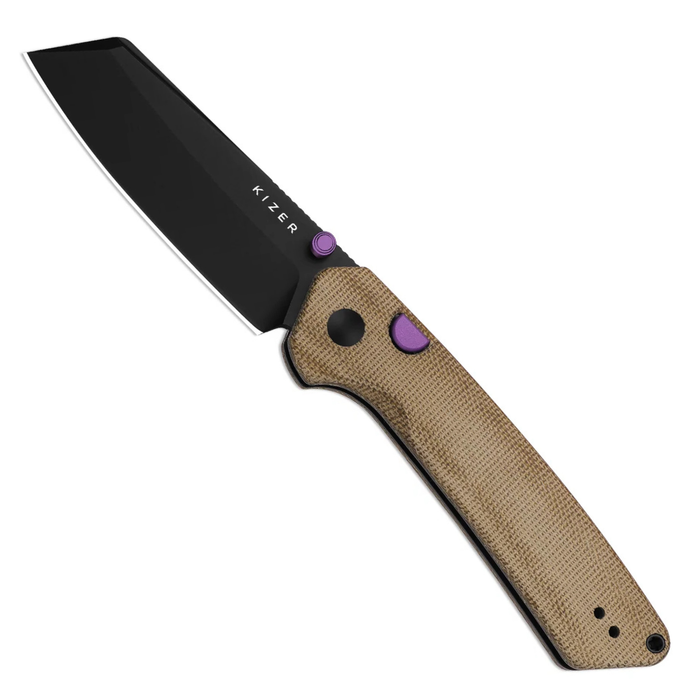 Kizer V3693BSA1 Madrac (14C28N, Sheepsfoot, Black PVD Coating, Micarta, Button Liner Lock) Pocket Knife
