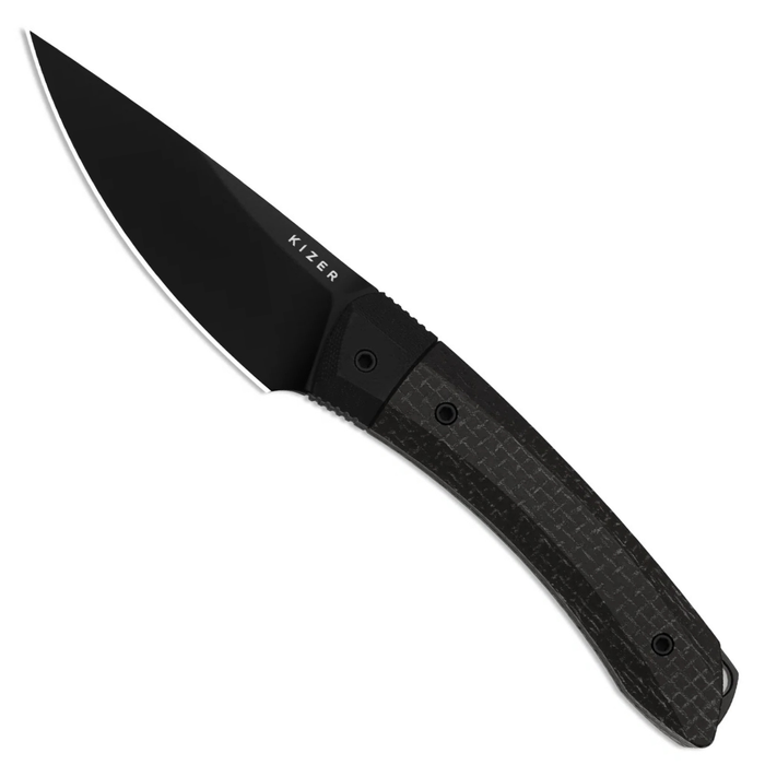 Kizer 1124A4 Momo Fix 3 (AEB-L, Drop Point, Black PVD Coating, Micarta & G10) Fixed Blade Knife