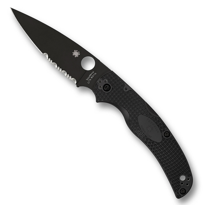 Spyderco C244PSBBK Native Chief (CTS BD1N, Drop Point, Black DLC, Serrated, Black FRN, Back Lock) Lightweight Pocket Knife